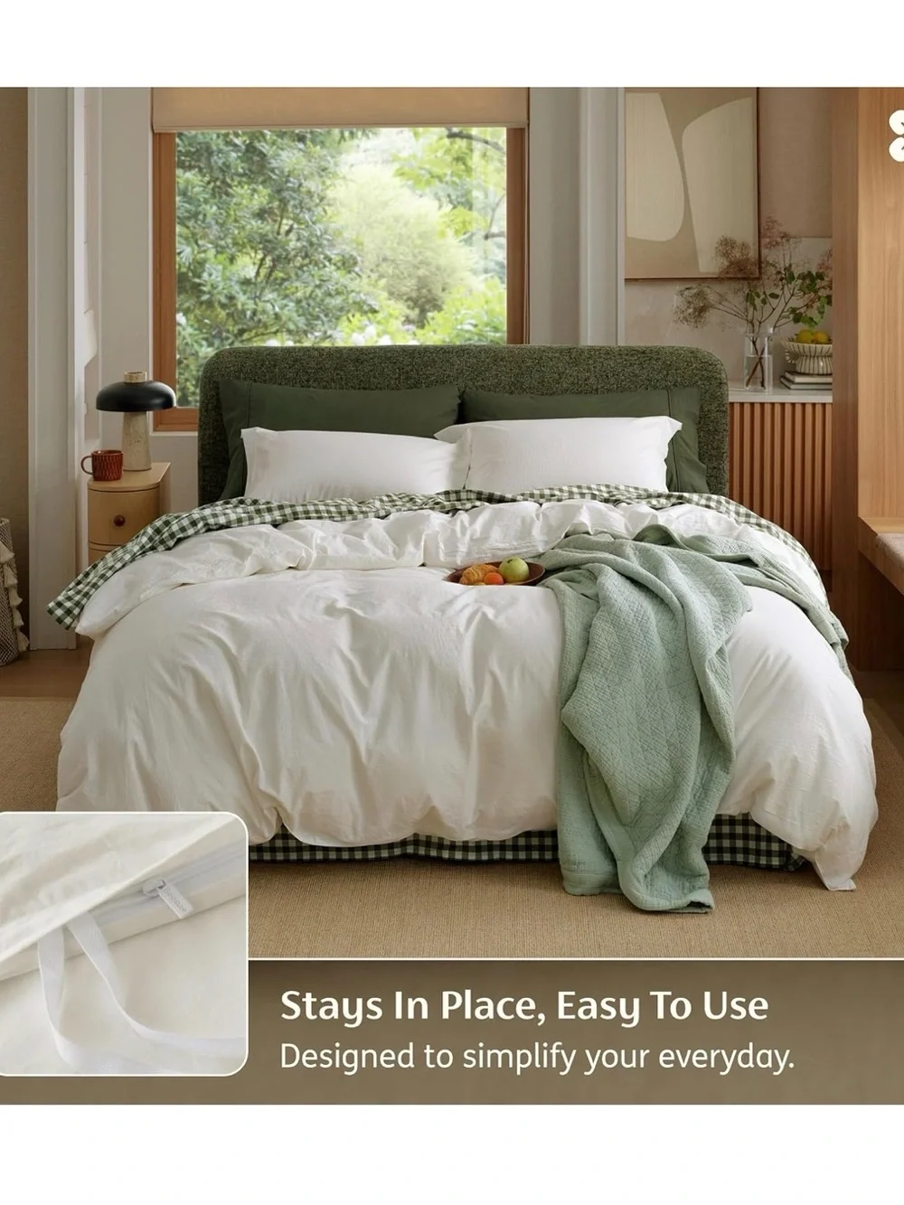 Ivory 100% Cotton Queen Duvet Cover Set - Washed Percale